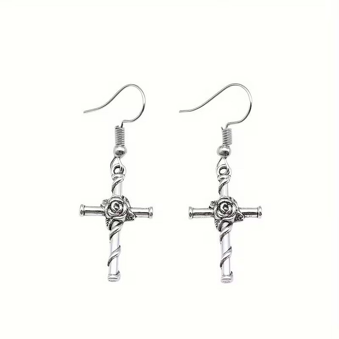 Pendientes de Gota con Cruz Floral Vintage Boho-Chic para Mujeres
