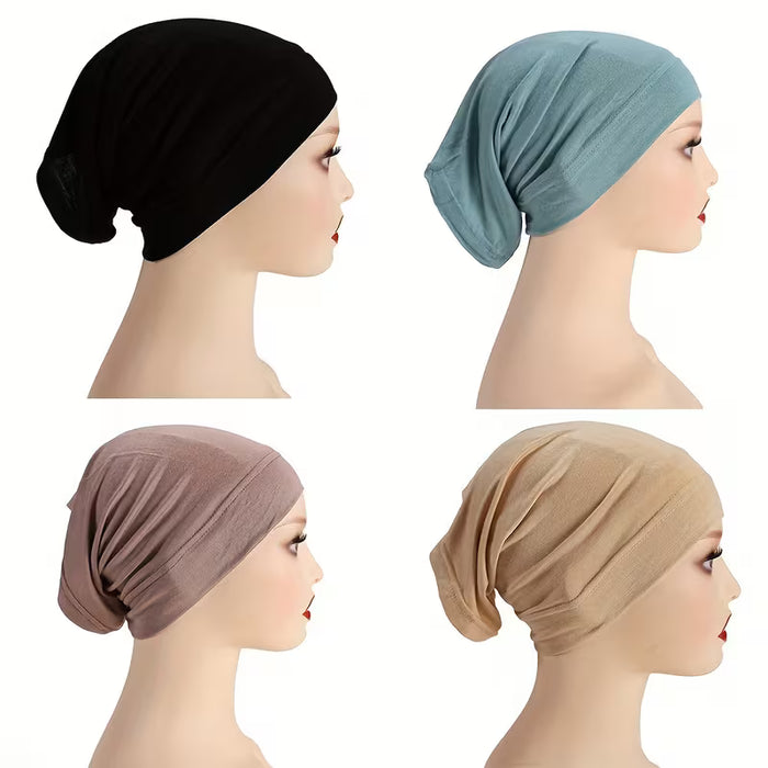 Pack de 4 Gorros, Pañuelos Interiores de Color Sólido, Base para Cintas Musulmanas