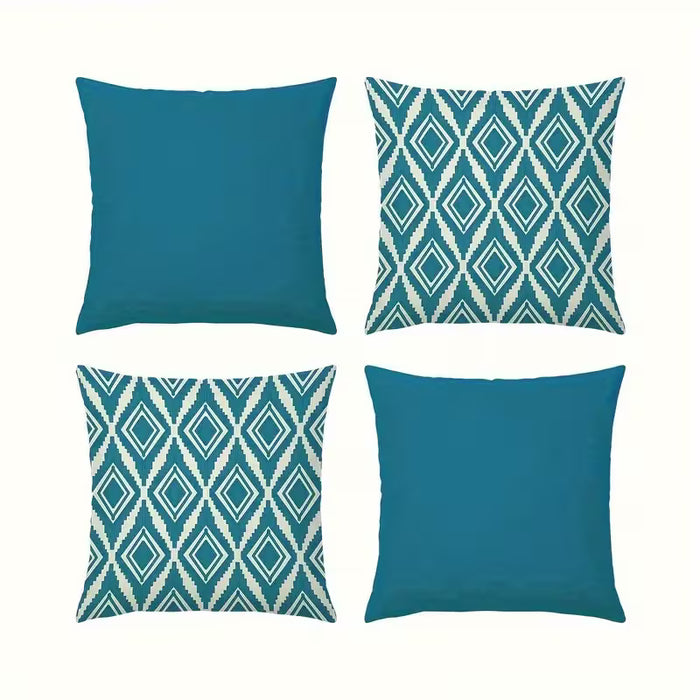 Juego de 4 fundas decorativas con patrón geométrico para sofá y sala, color agua