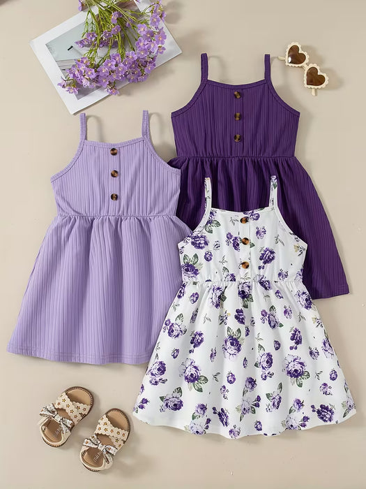 Conjunto de 3 piezas para niña: Vestido moderno con tirantes de espagueti