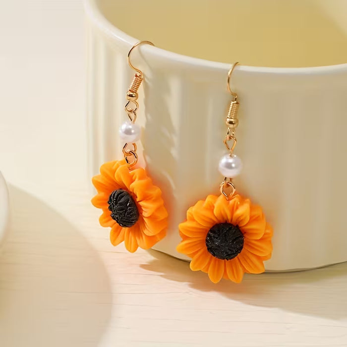 Collar y aretes de girasol de 3 piezas, juego de joyería de moda para mujer para fiesta