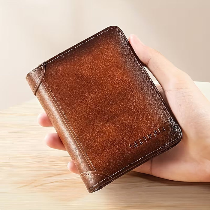 Cartera de Cuero Genuino para Hombres, Portatarjetas de Conducir Delgado y Premium