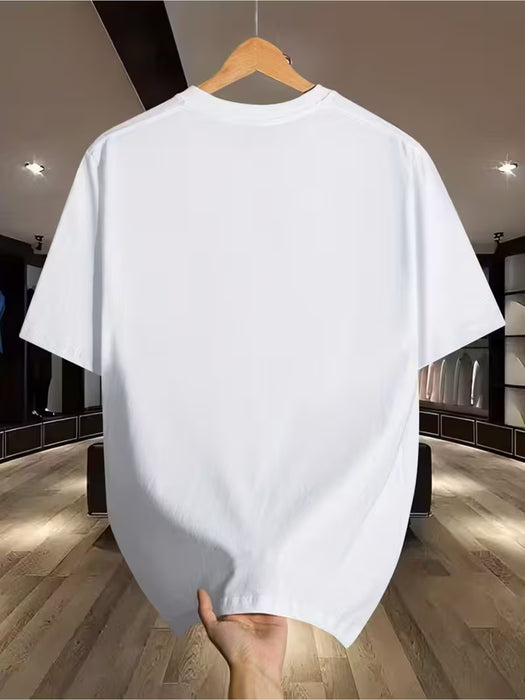 Camiseta de manga corta para hombre 100 % algodón - Color liso, casual, cuello redondo, transpirable