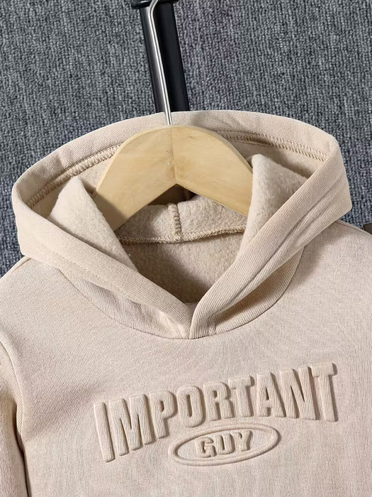 Traje para niño, talla mediana, con capucha, estampado en relieve, deportivo casual
