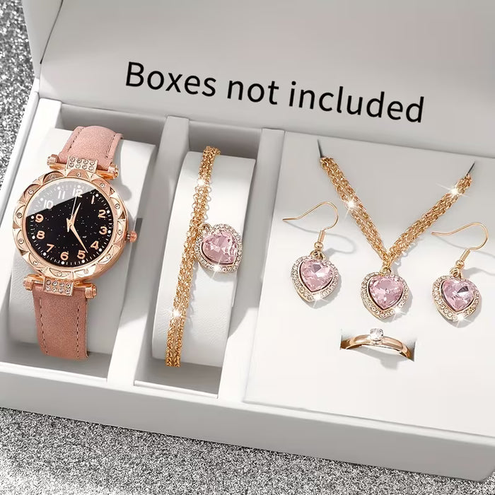 6 piezas/juego, elegante estilo casual, reloj de cuarzo para mujer