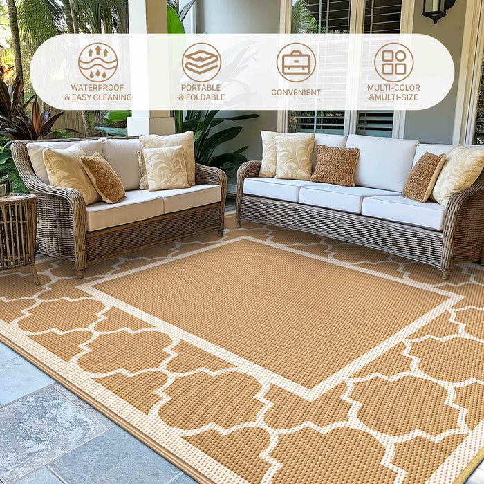 Alfombra de exterior impermeable de plástico y paja 6 x 9 ft