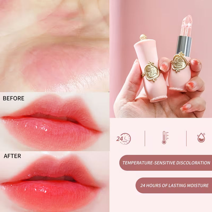 1 Labial en Gel Hidratante de Petal, con un Bálsamo Labial Dorado Cálido.