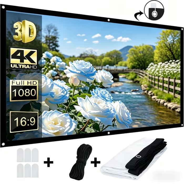 Pantalla de Proyección 3D 4K de 60 Pulgadas, Relación de Aspecto 16:9, Diseño Plegable Portátil