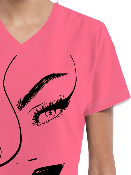 Top casual de manga corta con cuello en V para mujer, mezcla de poliéster y spandex