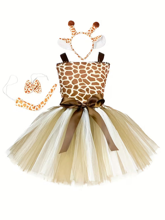 Vestido tutú de jirafa para niña, vestido acampanado de hilo marrón
