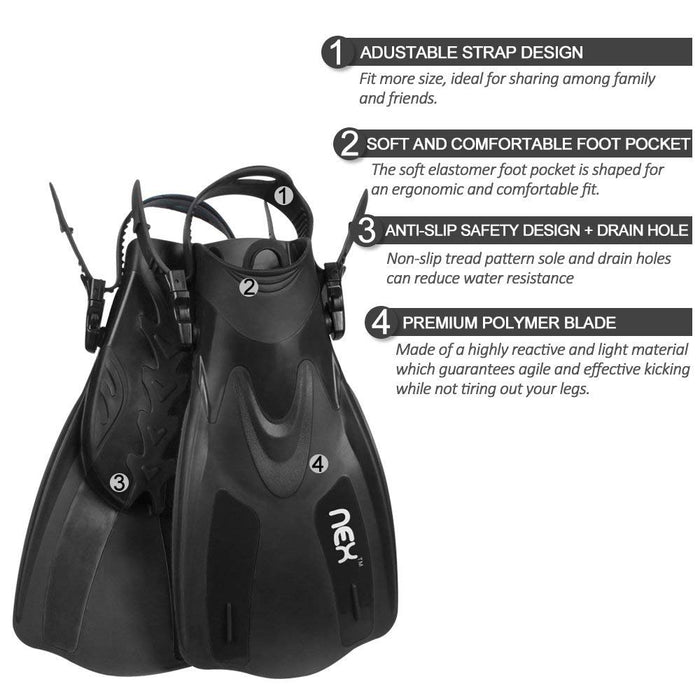 NEX Aletas de snorkel y buceo ajustables para adultos