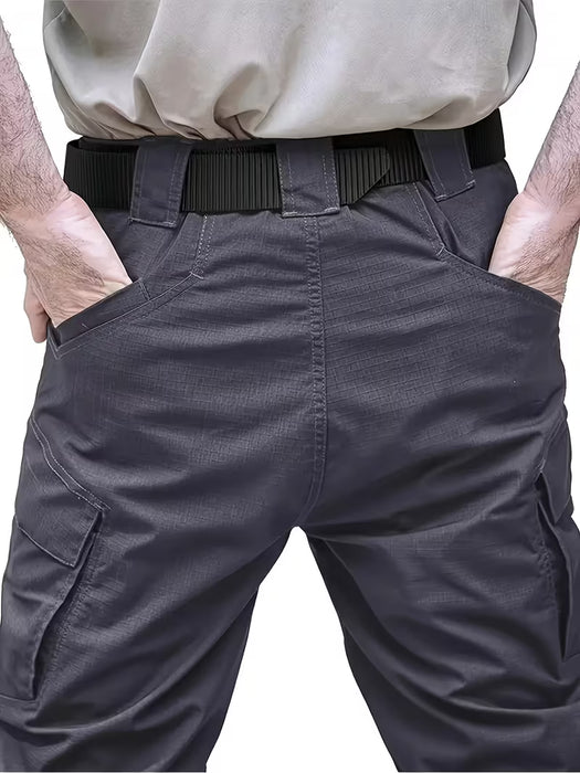 2 pantalones cargo tácticos para hombre, diseño de múltiples bolsillos, color liso, cintura elástica