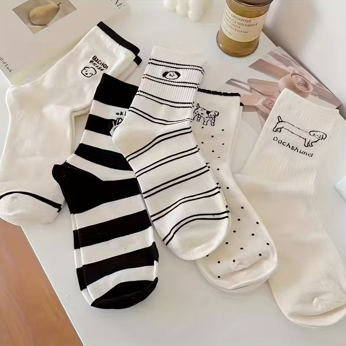 5 pares de calcetines de media caña para mujer con diseño de perro de dibujos animados