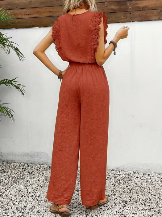 Conjunto de Blusa sin mangas para mujer con textura  y pantalones de cintura elástica