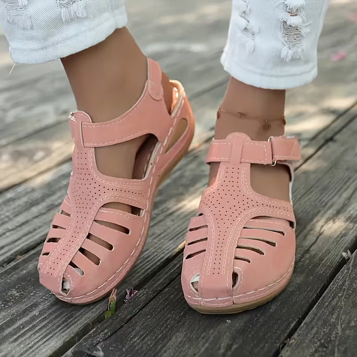 Sandalias de moda de un solo color para mujeres, cómodas plataformas de tacón medio