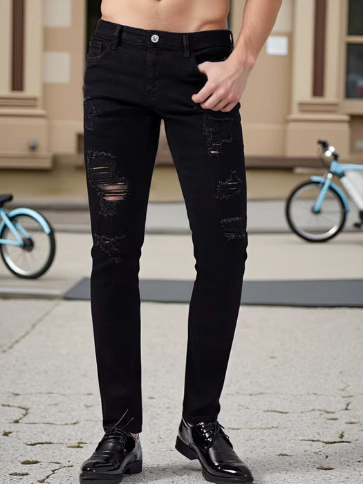 Pantalones Slim-Fit para Hombre con Detalles Desgastados