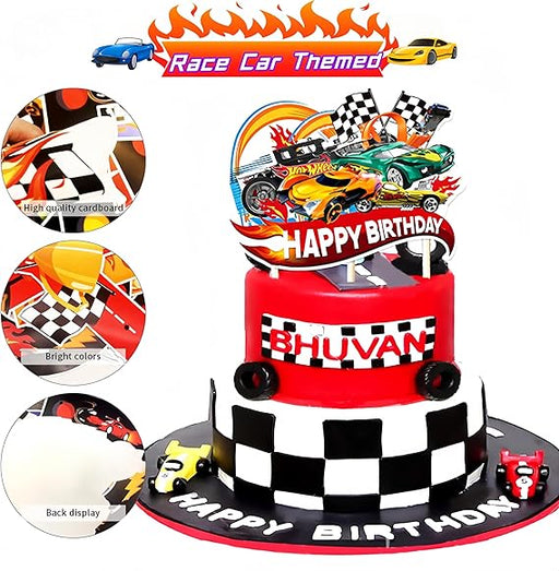 Decoración de fiesta de cumpleaños con ruedas para automóvil de carreras con temática de feliz cumpleaños - Quierox - Tienda Online