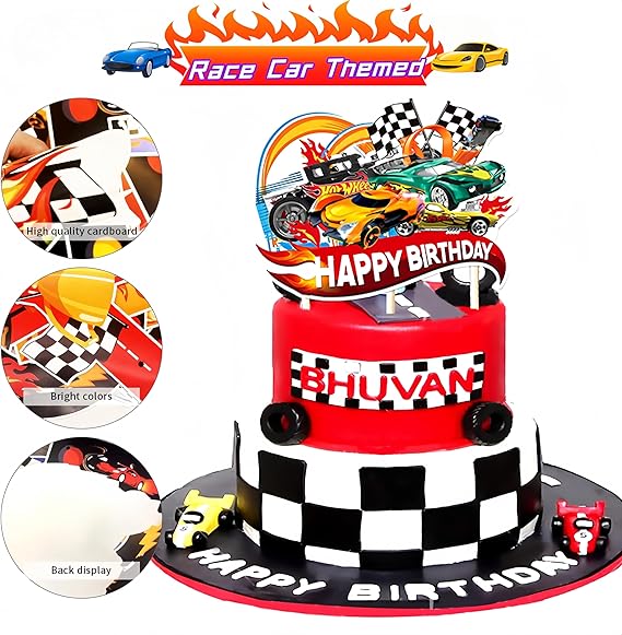 Decoración de fiesta de cumpleaños con ruedas para automóvil de carreras con temática de feliz cumpleaños - Quierox - Tienda Online