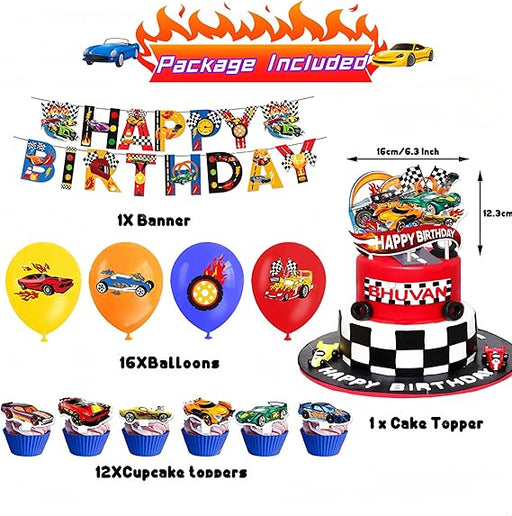 Decoración de fiesta de cumpleaños con ruedas para automóvil de carreras con temática de feliz cumpleaños - Quierox - Tienda Online