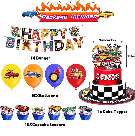 Decoración de fiesta de cumpleaños con ruedas para automóvil de carreras con temática de feliz cumpleaños - Quierox - Tienda Online
