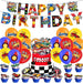 Decoración de fiesta de cumpleaños con ruedas para automóvil de carreras con temática de feliz cumpleaños - Quierox - Tienda Online