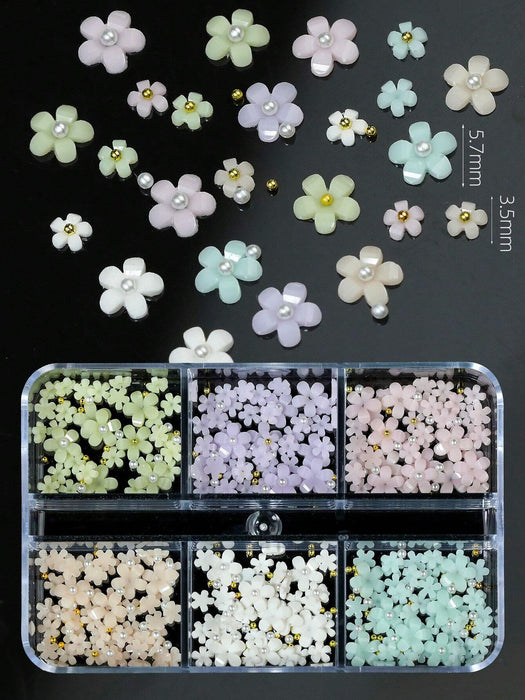 Decoración de uñas con flores en 3D con perlas de imitación, cuentas de acero - Quierox - Tienda Online