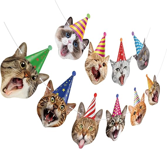 Decoraciones de fiesta de cumpleaños con tema de cara de gato - Quierox - Tienda Online