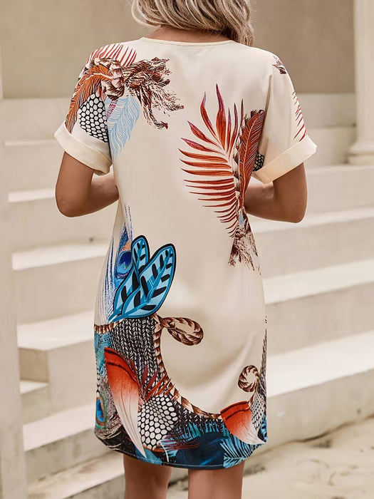 Vestido de manga murciélago con estampado tropical elegante, edición especial