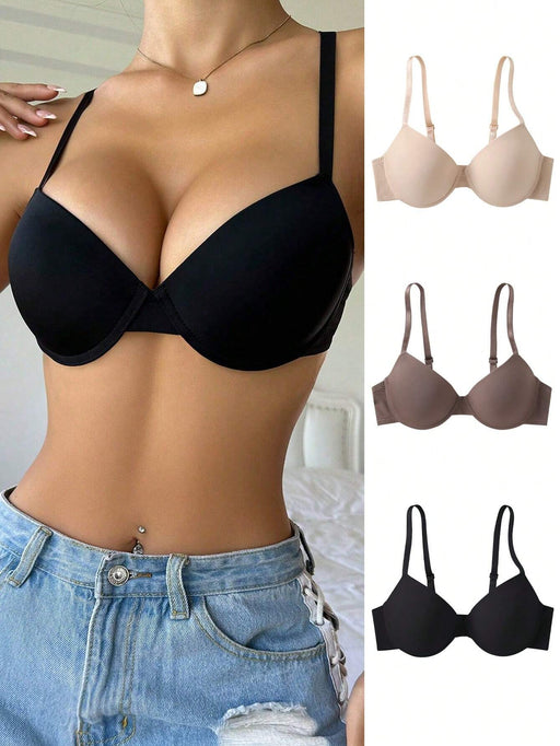 DesireSculpt - Juego de 3 sujetadores con aros cómodos de color liso para mujer - Quierox - Tienda Online