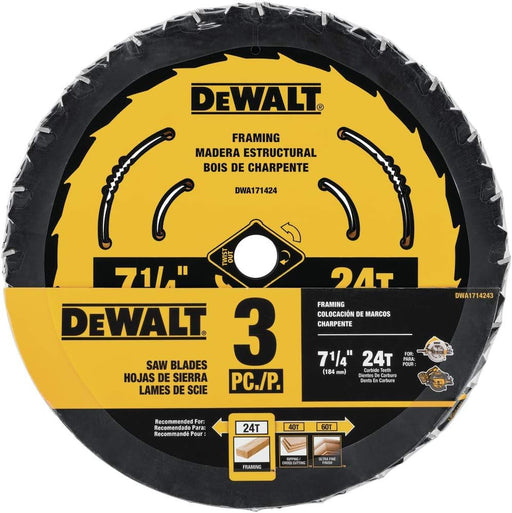 DEWALT Hoja de sierra circular, 7 1/4 pulgadas, 24 dientes, corte de madera, paquete de 3 - Quierox - Tienda Online