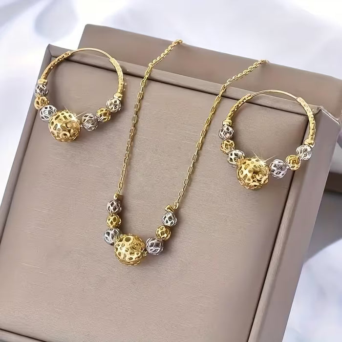 3 Piezas Nuevo Juego de Collar y Aretes Circulares Huecos