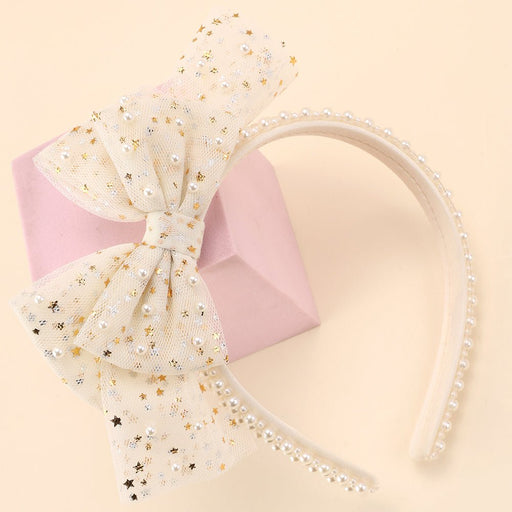 Diadema con lazo de organza y estrellas brillantes con perlas para niñas - Quierox - Tienda Online