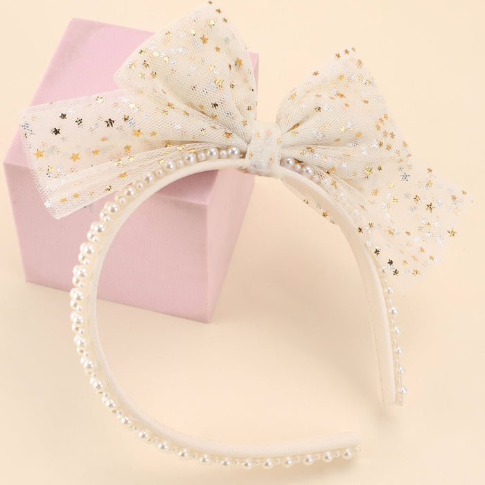 Diadema con lazo de organza y estrellas brillantes con perlas para niñas - Quierox - Tienda Online