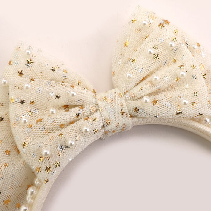 Diadema con lazo de organza y estrellas brillantes con perlas para niñas - Quierox - Tienda Online