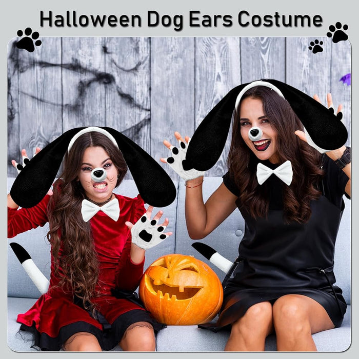 Diadema con orejas largas de perro, con lazo, nariz, cola, guantes de pata de cachorro para mujer - Quierox - Tienda Online