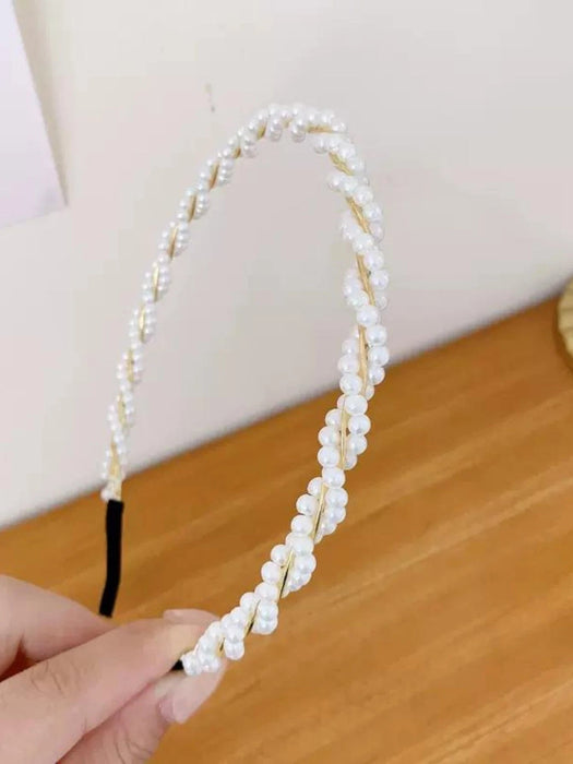 Diadema Trenzada De Perlas Sintéticas De Estilo Vintage Para Mujeres - Quierox - Tienda Online