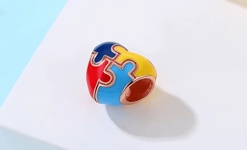 Dije de cuenta de corazón, rompecabezas de concienciación sobre el autismo, imitacion de oro rosa - Quierox - Tienda Online