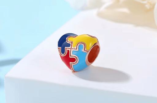 Dije de cuenta de corazón, rompecabezas de concienciación sobre el autismo, imitacion de oro rosa - Quierox - Tienda Online