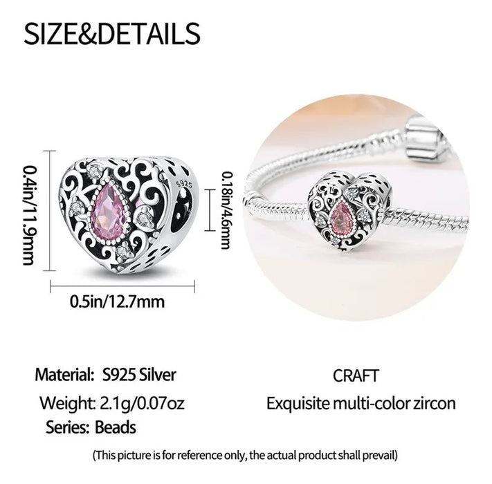 Dije o Charm Plateado de Corazón Hueco para pulseras - Quierox - Tienda Online