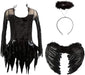 Disfraz de ángel caído para niñas, vestido de fiesta negro con diadema y alas - Quierox - Tienda Online