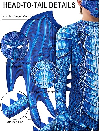 Disfraz de dragón azul de Halloween para niños, disfraz de Halloween con alas de dragón - Quierox - Tienda Online