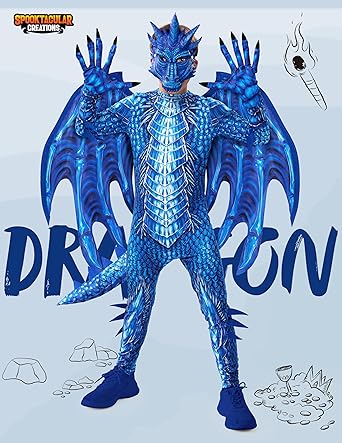 Disfraz de dragón azul de Halloween para niños, disfraz de Halloween con alas de dragón - Quierox - Tienda Online