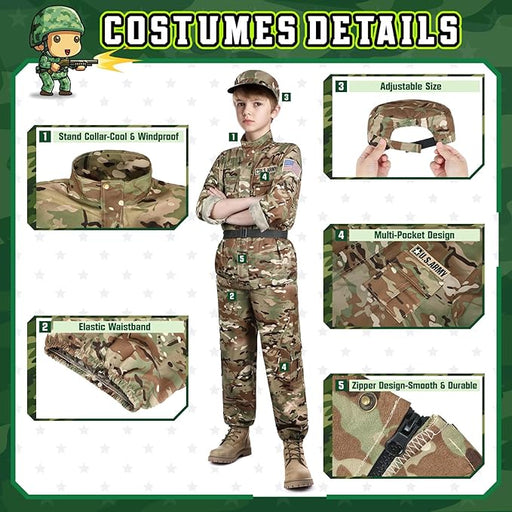 Disfraz de ejército para niños con kit de accesorios militares, disfraces de Halloween - Quierox - Tienda Online