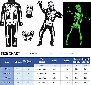 Disfraz de esqueleto que brilla en la oscuridad para niños - Quierox - Tienda Online