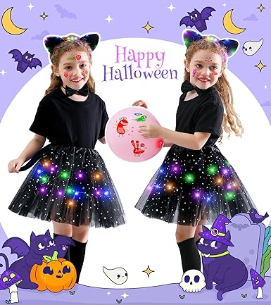 Disfraz de gato negro Teuevayl para niñas, disfraz de Halloween para niñas con falda tutú - Quierox - Tienda Online