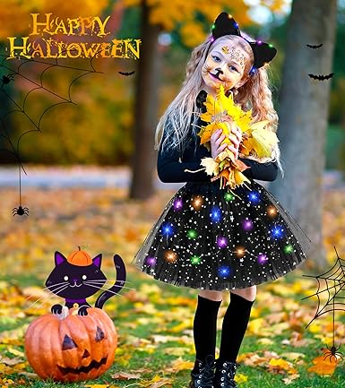 Disfraz de gato negro Teuevayl para niñas, disfraz de Halloween para niñas con falda tutú - Quierox - Tienda Online