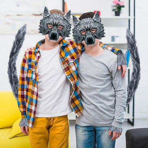 Disfraz de hombre lobo de 4 piezas de D - Fokes, máscara de lobo realista, guantes y cola - Quierox - Tienda Online