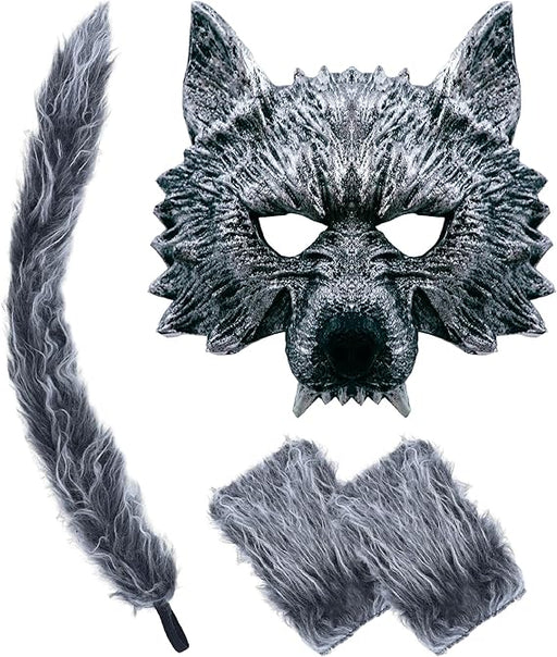 Disfraz de hombre lobo de 4 piezas de D - Fokes, máscara de lobo realista, guantes y cola - Quierox - Tienda Online