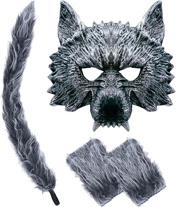 Disfraz de hombre lobo de 4 piezas de D - Fokes, máscara de lobo realista, guantes y cola - Quierox - Tienda Online