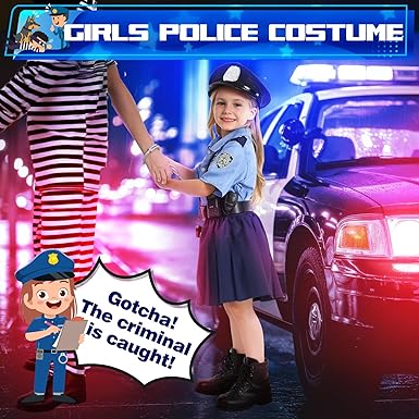 Disfraz de oficial de policía para niñas, disfraces de Halloween para niños de 10 años - Quierox - Tienda Online